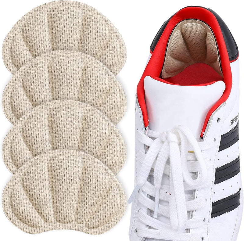 Huethy Back of Heel Cushion Inserts, Mesh Grips Pads for Boots, Loose Shoes Too Big, Reusable Adhesive Heel Guards Liners for Women Men, Improve Shoe Fit, 4PCS-Beige - Image 1